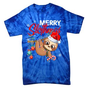 Merry Slothmas Santa Sloth Christmas Tree Lights Xmas Pjs Meaningful Gift Tie-Dye T-Shirt