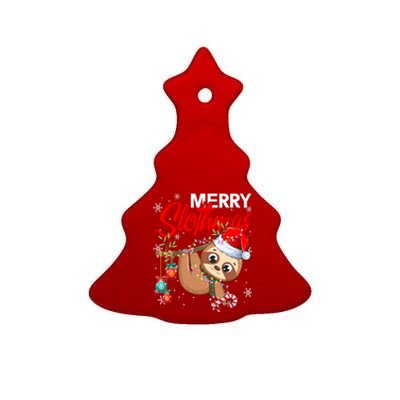 Merry Slothmas Santa Sloth Christmas Tree Lights Xmas Pjs Meaningful Gift Ceramic Tree Ornament