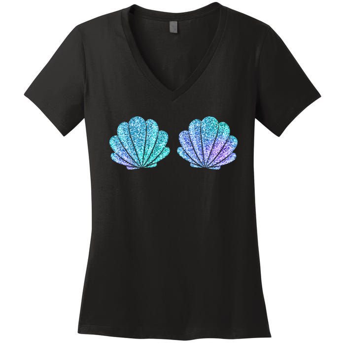 Mermaid Sea Shell Bra Halloween Costume Tops Women's V-Neck T-Shirt