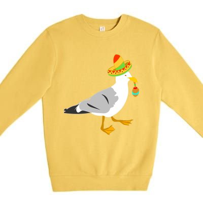 Mexican Seagull Sombrero Costume Maraca Funny Bird Gift Premium Crewneck Sweatshirt