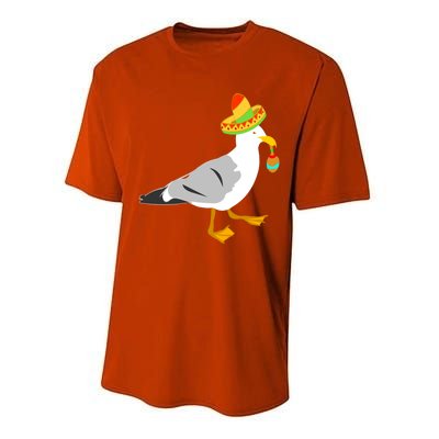 Mexican Seagull Sombrero Costume Maraca Funny Bird Gift Performance Sprint T-Shirt