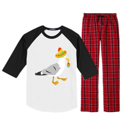 Mexican Seagull Sombrero Costume Maraca Funny Bird Gift Raglan Sleeve Pajama Set