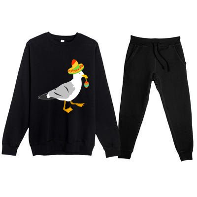 Mexican Seagull Sombrero Costume Maraca Funny Bird Gift Premium Crewneck Sweatsuit Set