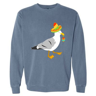 Mexican Seagull Sombrero Costume Maraca Funny Bird Gift Garment-Dyed Sweatshirt