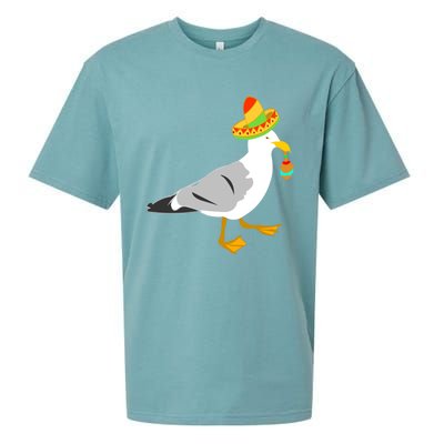 Mexican Seagull Sombrero Costume Maraca Funny Bird Gift Sueded Cloud Jersey T-Shirt