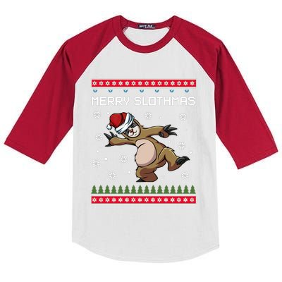 Merry Slothmas Sloth Animal Christmas Gift Kids Colorblock Raglan Jersey