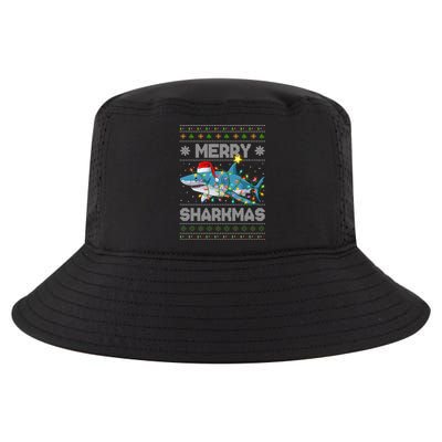 Merry Sharkmas Shark Santa Ugly Christmas Lights Xmas Cool Comfort Performance Bucket Hat