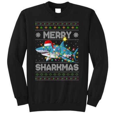 Merry Sharkmas Shark Santa Ugly Christmas Lights Xmas Sweatshirt