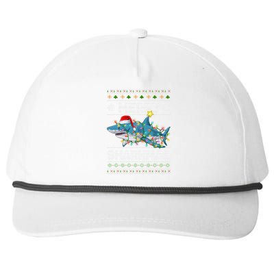 Merry Sharkmas Shark Santa Ugly Christmas Lights Xmas Snapback Five-Panel Rope Hat