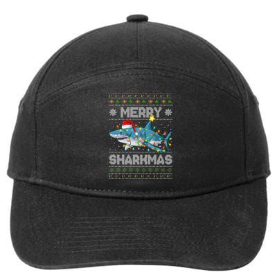 Merry Sharkmas Shark Santa Ugly Christmas Lights Xmas 7-Panel Snapback Hat