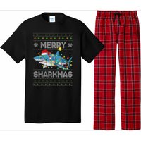 Merry Sharkmas Shark Santa Ugly Christmas Lights Xmas Pajama Set