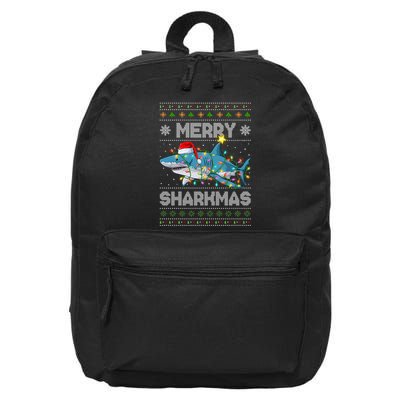 Merry Sharkmas Shark Santa Ugly Christmas Lights Xmas 16 in Basic Backpack