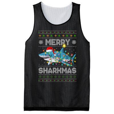 Merry Sharkmas Shark Santa Ugly Christmas Lights Xmas Mesh Reversible Basketball Jersey Tank