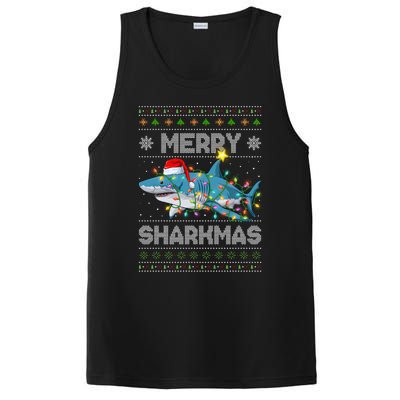 Merry Sharkmas Shark Santa Ugly Christmas Lights Xmas PosiCharge Competitor Tank