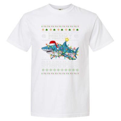 Merry Sharkmas Shark Santa Ugly Christmas Lights Xmas Garment-Dyed Heavyweight T-Shirt