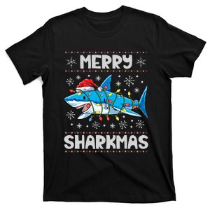 Merry Sharkmas Sharkmas Santa Ugly Christmas Lights Xmas T-Shirt