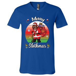 Merry Slothmas Sloth Christmas Matching Pajama Costume Great Gift V-Neck T-Shirt