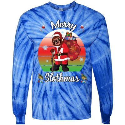 Merry Slothmas Sloth Christmas Matching Pajama Costume Great Gift Tie-Dye Long Sleeve Shirt