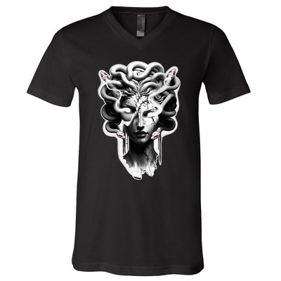 Medusa Statue Snakes Greek Mythology V-Neck T-Shirt