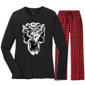 Medusa Statue Snakes Greek Mythology Women's Long Sleeve Flannel Pajama Set 