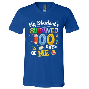 My Students Survived 100 Days Of Me 100 Days School Teachers Meaningful Gift V-Neck T-Shirt