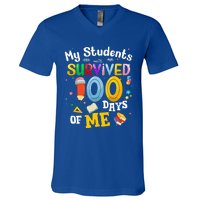 My Students Survived 100 Days Of Me 100 Days School Teachers Meaningful Gift V-Neck T-Shirt