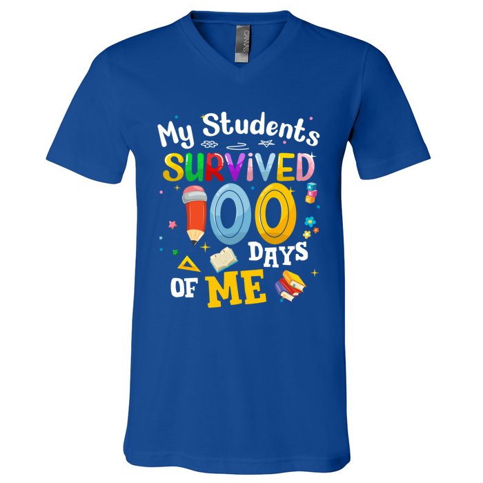 My Students Survived 100 Days Of Me 100 Days School Teachers Meaningful Gift V-Neck T-Shirt