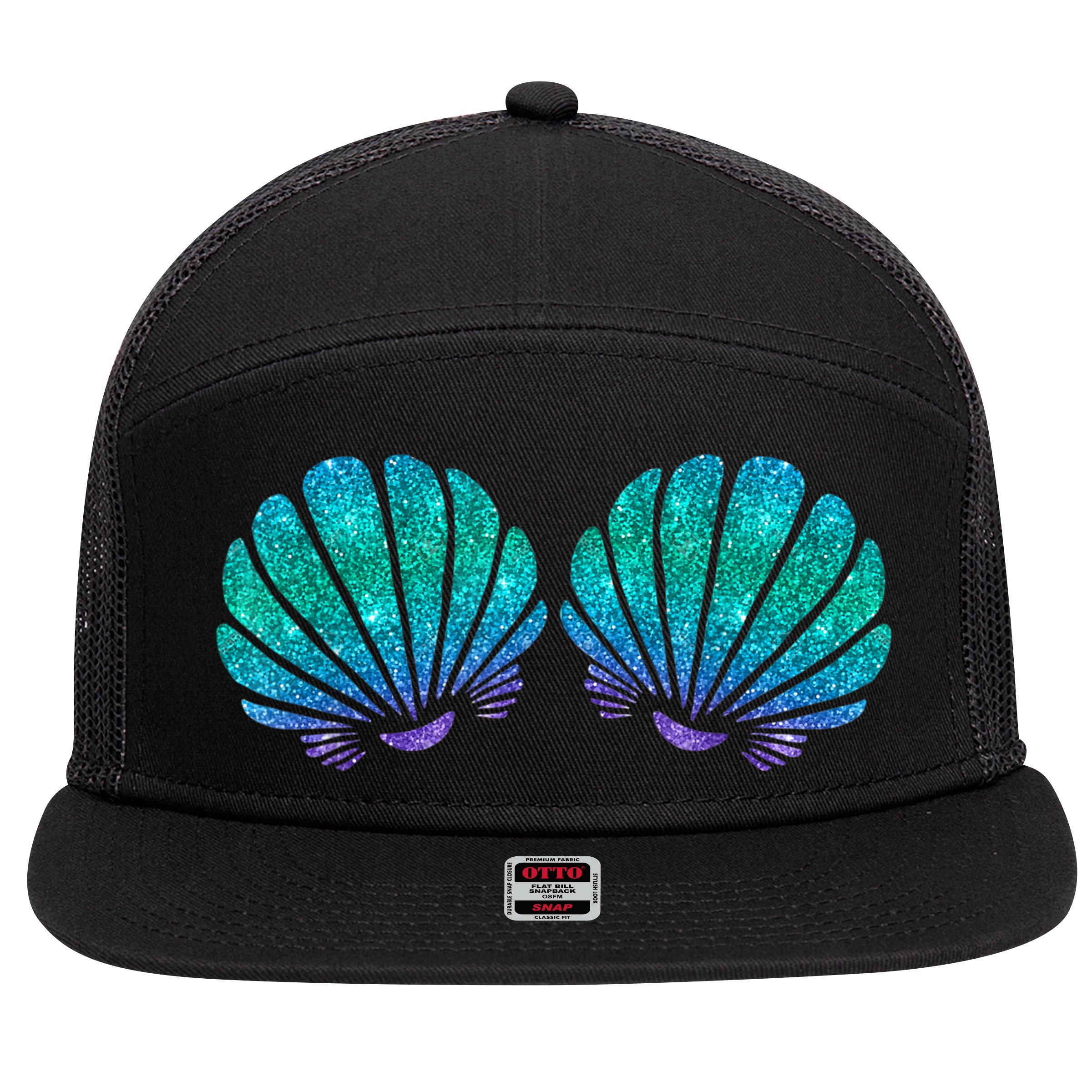 Mermaid Sea Shell Bra Costume 7 Panel Mesh Trucker Snapback Hat