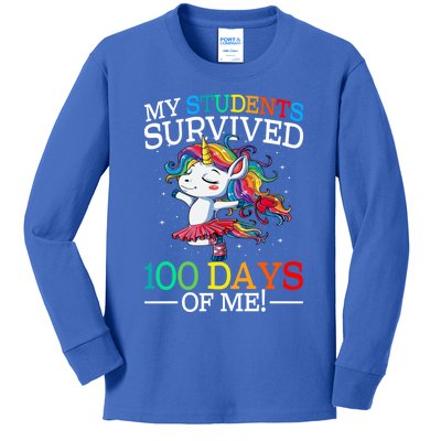 My Students Survived 100 Days Of Me 100 Days School Unicorn Gift Kids Long Sleeve Shirt