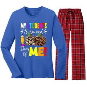 My Students Survived 100 Days Of Me Funny Students Teachers Gift Women's Long Sleeve Flannel Pajama Set 