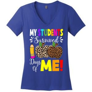 My Students Survived 100 Days Of Me Funny Students Teachers Gift Women's V-Neck T-Shirt