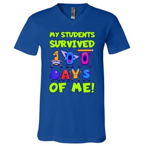 My Students Survived 100 Days With Me 100th Day Of Teacher Meaningful Gift V-Neck T-Shirt