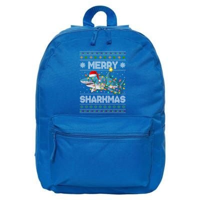 Merry Sharkmas Shark Santa Ugly Christmas Lights Xmas Great Gift 16 in Basic Backpack
