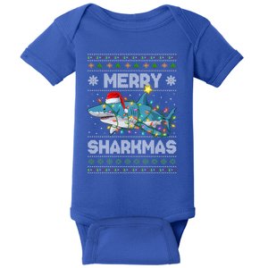 Merry Sharkmas Shark Santa Ugly Christmas Lights Xmas Great Gift Baby Bodysuit