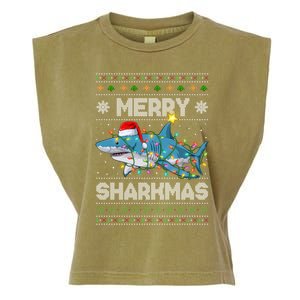 Merry Sharkmas Shark Santa Ugly Christmas Lights Xmas Great Gift Garment-Dyed Women's Muscle Tee