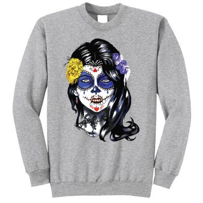 Mexican Sugar Skull Girl Halloween Dia De Los Muertos Tall Sweatshirt