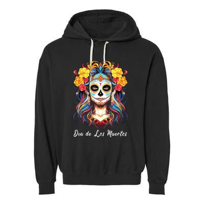 Mexican Sugar Skull Girl Halloween Dia De Los Muertos Garment-Dyed Fleece Hoodie