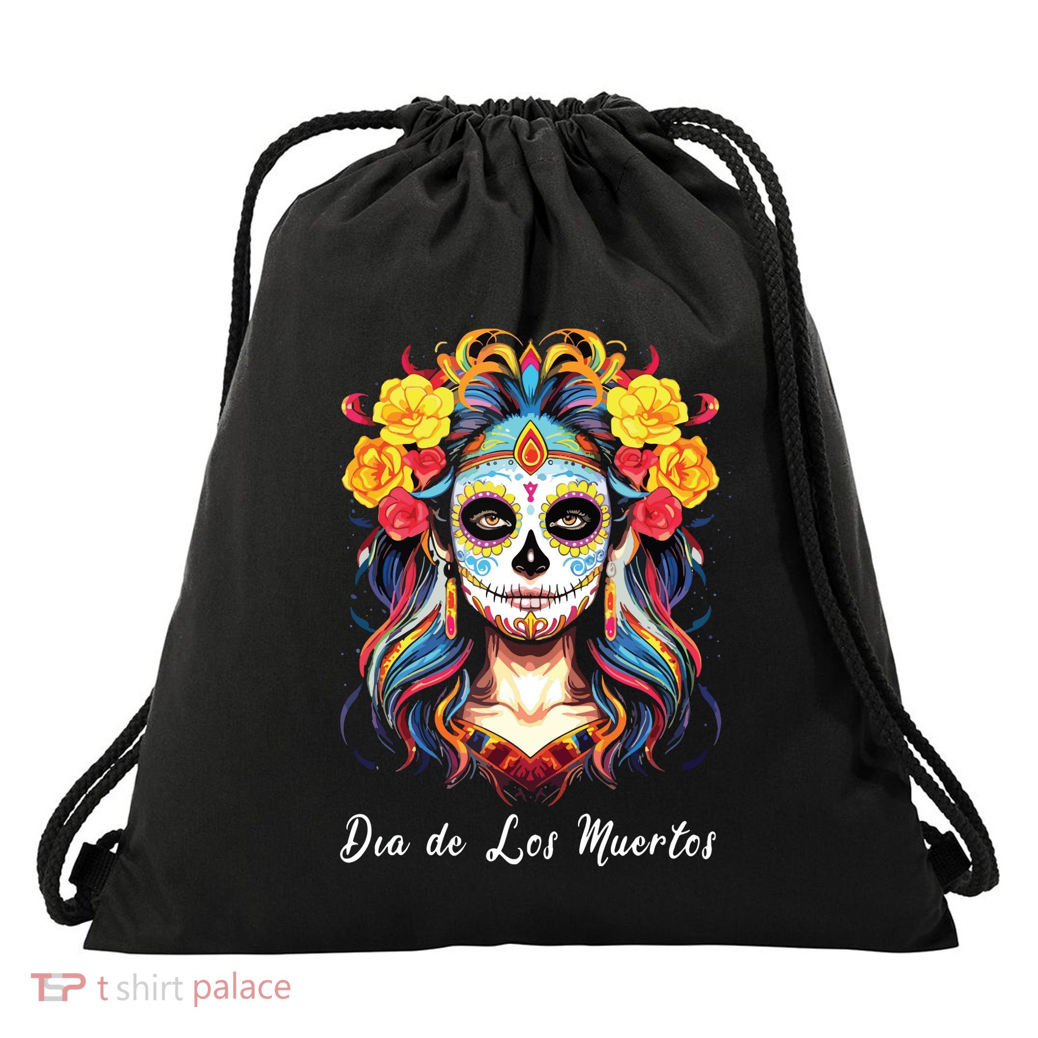 Mexican Sugar Skull Girl Halloween Dia De Los Muertos Drawstring Bag