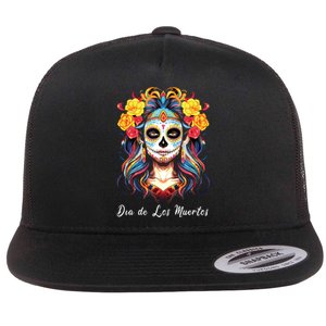 Mexican Sugar Skull Girl Halloween Dia De Los Muertos Flat Bill Trucker Hat