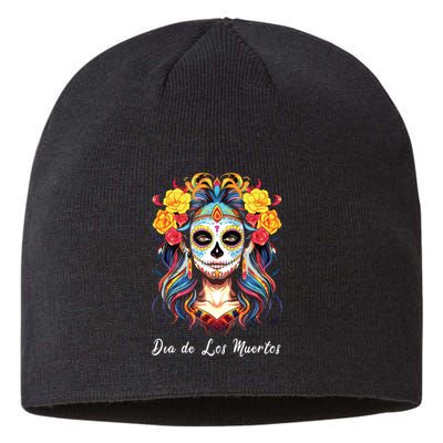 Mexican Sugar Skull Girl Halloween Dia De Los Muertos Sustainable Beanie