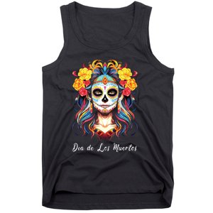 Mexican Sugar Skull Girl Halloween Dia De Los Muertos Tank Top