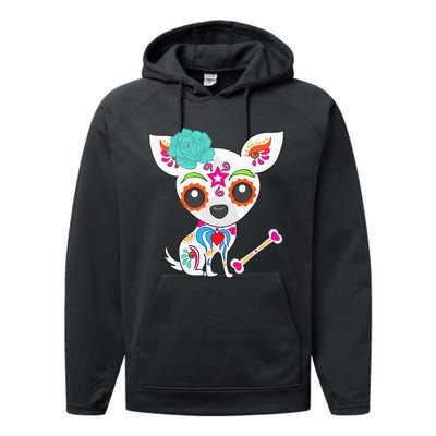 Mexican Sugar Skull Chihuahua Performance Fleece Hoodie