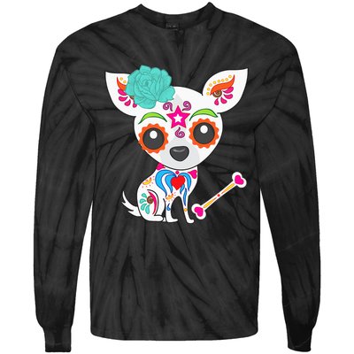 Mexican Sugar Skull Chihuahua Tie-Dye Long Sleeve Shirt