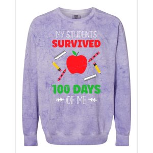 My Students Survived 100 Days Of Me Funny Teacher Gift Colorblast Crewneck Sweatshirt