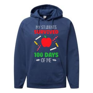 My Students Survived 100 Days Of Me Funny Teacher Gift Performance Fleece Hoodie