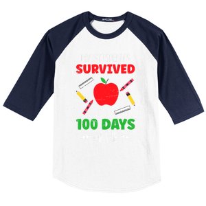 My Students Survived 100 Days Of Me Funny Teacher Gift Baseball Sleeve Shirt