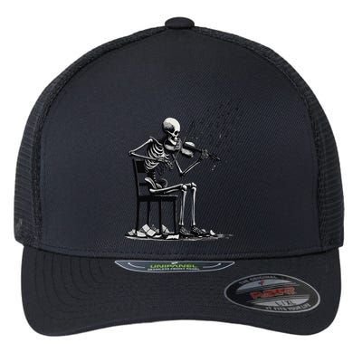 Musician Skeleton Skeleton Player Violin Halloween Music Flexfit Unipanel Trucker Cap