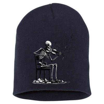 Musician Skeleton Skeleton Player Violin Halloween Music Short Acrylic Beanie