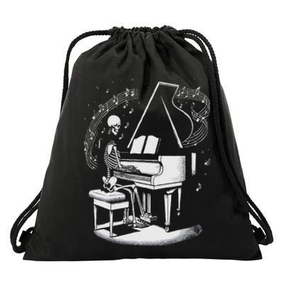 Musician Skeleton Skeleton Player Piano Halloween Music Drawstring Bag