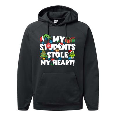 My Students Stole My Heart Funny Grinchmas Merry Christmas Teacher Performance Fleece Hoodie